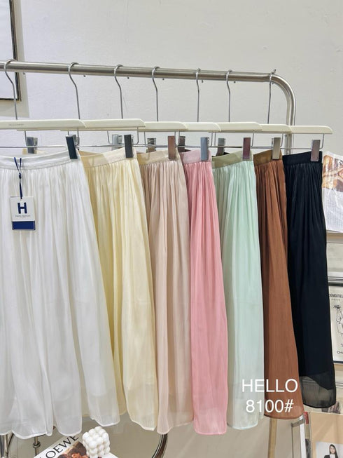 HELLO FASHION Mid Length Tulle Satin Skirts